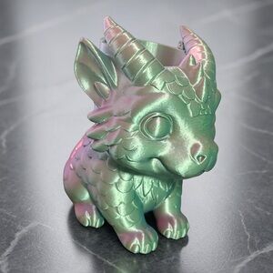 Pen holder Iridescent baby Dragon desk organizer plastic 6x3in